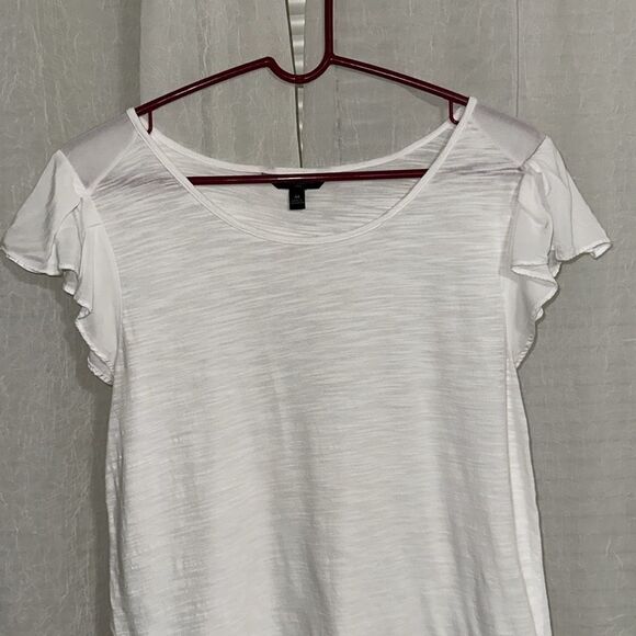 Banana Republic M White Short Flutter Sleeve Cotton Blend Tee - Picture 3 of 9